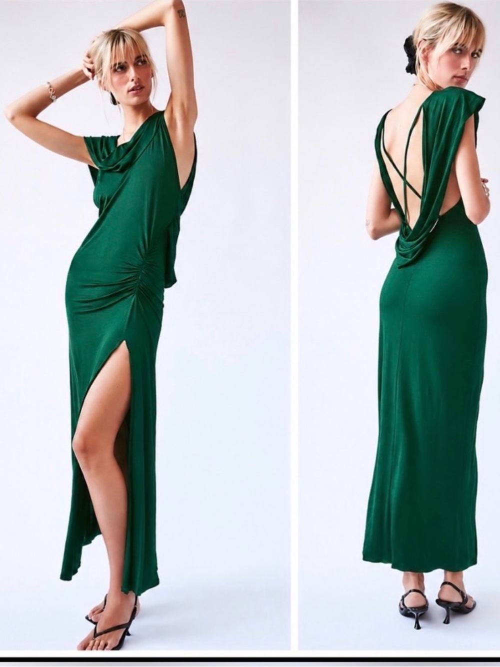 Free People Emerald Green Draped Midi Dress